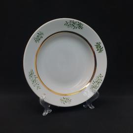 Тарелка фарфоровая винтажная СССР. Ветка, роспись золотом.