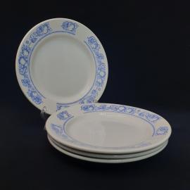 Тарелка фарфоровая винтажная СССР. Набор 4 штук. Синий орнамент, фрукты.