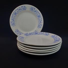 Тарелка фарфоровая винтажная СССР. Набор 6 штук. Синий цветочный орнамент.