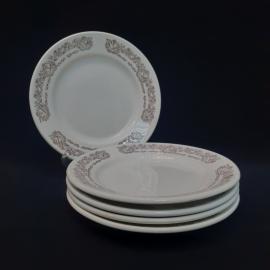 Тарелка фарфоровая винтажная СССР. Набор 5 штук. Цветы, геометрический орнамент.