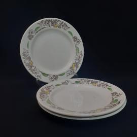 Тарелка фарфоровая винтажная СССР. Набор 3 штук. Птицы, цветы, зеленый орнамент.