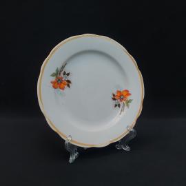 Тарелка фарфоровая винтажная СССР. Цветы, золотая отводка.