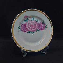 Тарелка фарфоровая винтажная СССР. Дулево. Цветы, роспись золотом.