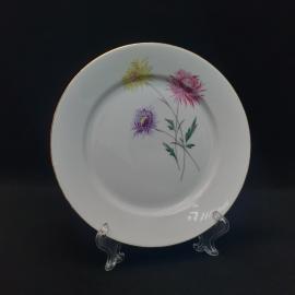 Тарелка фарфоровая винтажная СССР, ГДР. Freiberg. Цветы, золотая отводка.