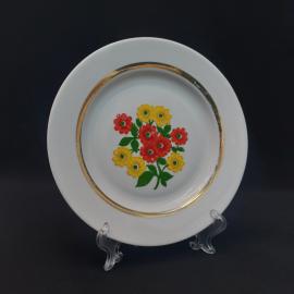 Тарелка фарфоровая винтажная СССР. Цветы, роспись золотом.