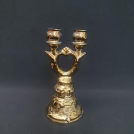 Подсвечник керамический винтажный, СССР. золотистое покрытие, розы