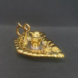 Подсвечник фарфоровый винтажный, СССР. Роспись золотом, цветок и листья.
