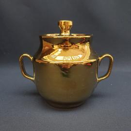 Сахарница фарфоровая винтажная, СССР. зеркальная позолота, две ручки.