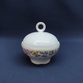 Сахарница фарфоровая винтажная, СССР, ГДР. Ilmenau. Цветы, роспись золотом.