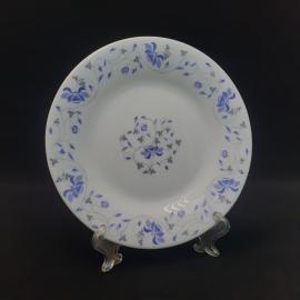 Тарелка фарфоровая винтажная СССР. Miolla. Синие цветы, серый растительный орнамент.