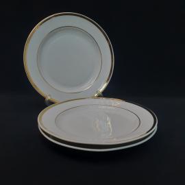 Тарелка фарфоровая винтажная СССР. Дулево. Набор 3 штуки. Белая, отводка золотом.