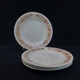 Тарелка фарфоровая винтажная СССР. Набор 4 штуки. Цветочный орнамент, роспись золотом.