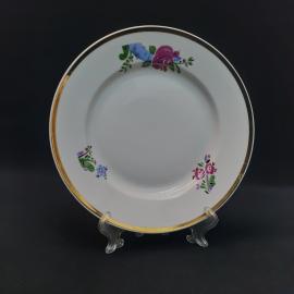 Тарелка фарфоровая винтажная СССР. Набор 1 штука. Цветы, роспись золотом.