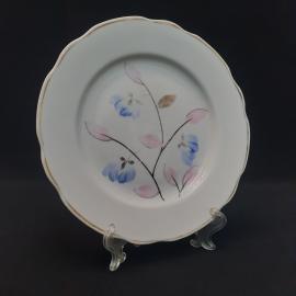 Тарелка фарфоровая винтажная СССР. Дулево. Цветы, роспись золотом.