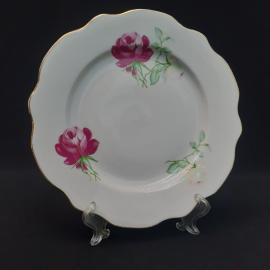 Тарелка фарфоровая винтажная СССР. Дулево. Розы, роспись золотом.