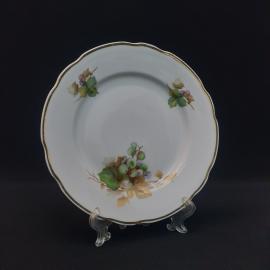 Тарелка фарфоровая винтажная СССР. Роспись золотом, виноград.