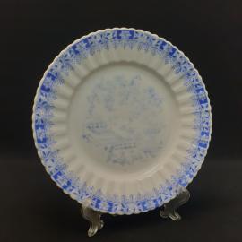 Тарелка фарфоровая винтажная СССР. China Blau. Синий цветочный орнамент, пейзаж.