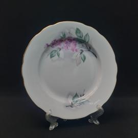 Тарелка фарфоровая винтажная СССР. роспись цветы, золотая отводка.