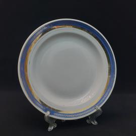 Тарелка фарфоровая винтажная СССР. Роспись золотом, синий борт.