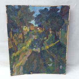 Винтажная картина "Деревушка"  50х60 см холст, масло, без рамы СССР