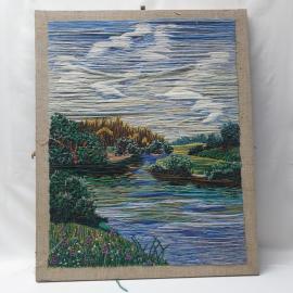 Винтажная картина, гобелен "Река" 65х80 см, холст, нити