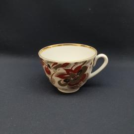 Кружка чайная кофейная, чашка фарфоровая СССР, винтажная. Цветы, роспись золотом.