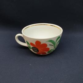 Кружка чайная кофейная, чашка фарфоровая СССР, винтажная. Цветы, роспись золотом.