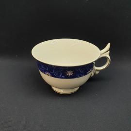 Кружка чайная кофейная, чашка фарфоровая,Синяя кайма, золотистый орнамент.
