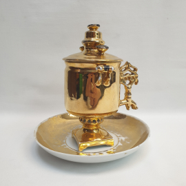 Антикварная кружка чашка Самовар с блюдцем,фарфор,Кузнецов. Царская Россия до 1917 года