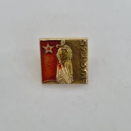 Значок СССР. Ленинск, памятник и звезда с серпом и молотом, городская тематика. Винтажный значек.