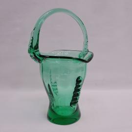 Винтажная ваза Корзинка, изумрудное стекло, СССР