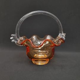 Винтажная ваза корзинка, янтарное стекло, СССР