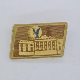 Значок СССР. Я люблю Ригу, птица на фоне солнца, города. Винтажный значек.