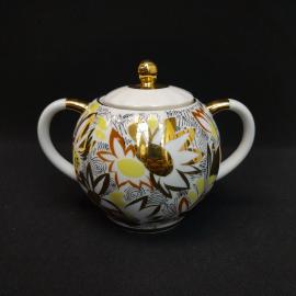 Винтажная сахарница от кофейного сервиза Золотые Ромашки, фарфор ЛФЗ, СССР