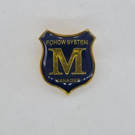 Значок СССР. Надпись FOHOW SYSTEM, буква M, manager, корпоративная тематика. Винтажный значек.