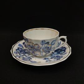 Винтажная чайная пара Голубые цветы, костяной фарфор, Вербилки, СССР