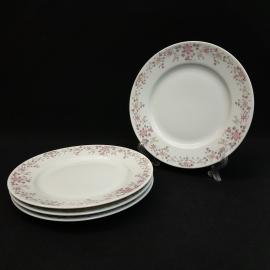 Набор обеденных тарелок Thun 19 см 4 шт, фарфор, белые с розовым цветочным узором