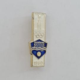 Значок СССР. Олимпиада 1980, спортивная символика, герб с волнами и сеткой. Винтажный значек.