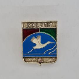 Значок СССР. Кобрин, Беларусь, птица над рекой, городская тематика. Винтажный значек.