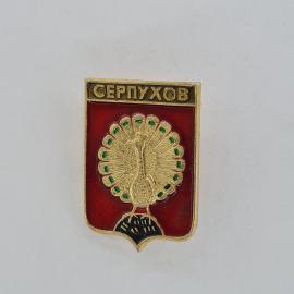 Значок СССР. Серпухов, герб города с павлином. Винтажный значек.