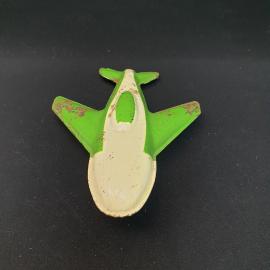 Винтажная игрушка самолет СССР. Металлическая модель на колесах, коллекционная, зеленая
