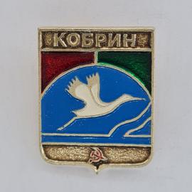 Значок СССР. Кобрин, Беларусь, герб с аистом и рекой. Винтажный значек.
