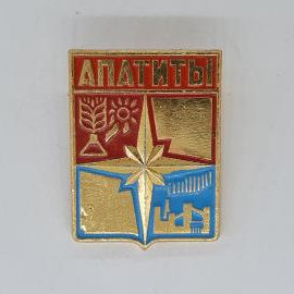 Значок СССР. Апаты, герб города, промышленность и сельское хозяйство. Винтажный значек.