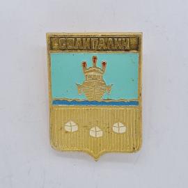 Значок СССР. Солигалич, герб города с ладьей и волной, Костромская область. Винтажный значек.