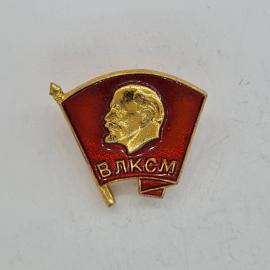 Значок СССР. ВЛКСМ, профиль Ленина на красном знамени, комсомол. Винтажный значек.