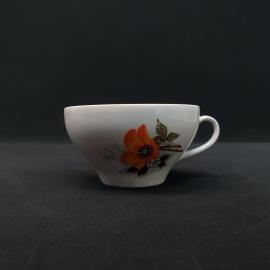 Кружка чайная кофейная, чашка фарфоровая СССР, винтажная. Цветы, оранжевый цветок.