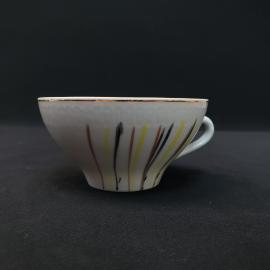 Кружка чайная кофейная, чашка фарфоровая СССР, винтажная. Полосы, роспись золотом.