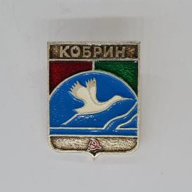Значок СССР. Кобрин, герб города, птица над волнами, Брестская область, Белоруссия. Винтажный значек