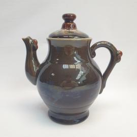 Заварочный чайник фарфоровый, винтажный СССР. Коричневая глазурь, потечная роспись.