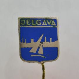 Значок СССР. Jelgava, Латвия, город, парусник и силуэт. Винтажный значек.